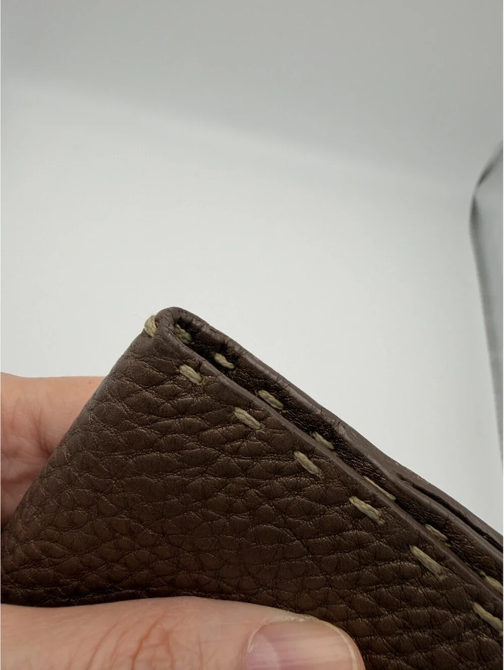 Authentic Fendi Selleria Small Bifold Wallet Hand-Stitched Roman Leather Brown